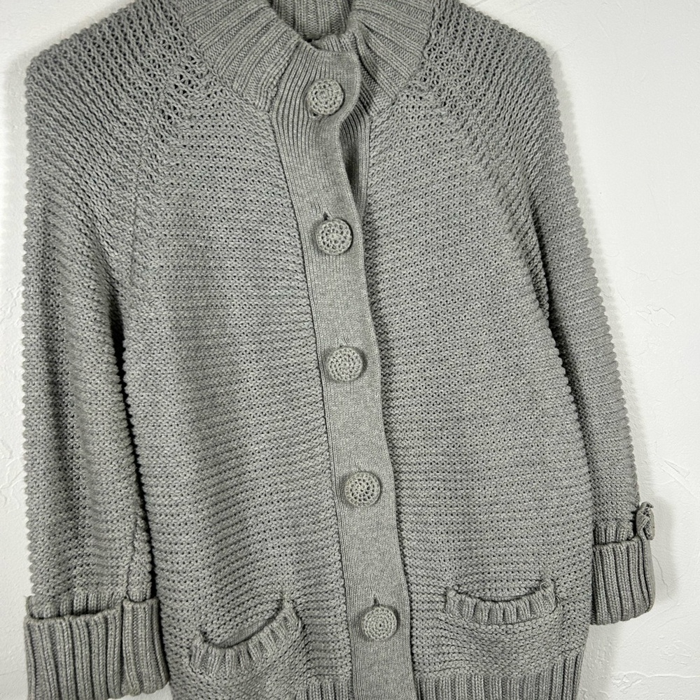 Chico’s Grey Knit Button Front Collared Sweater - image 3
